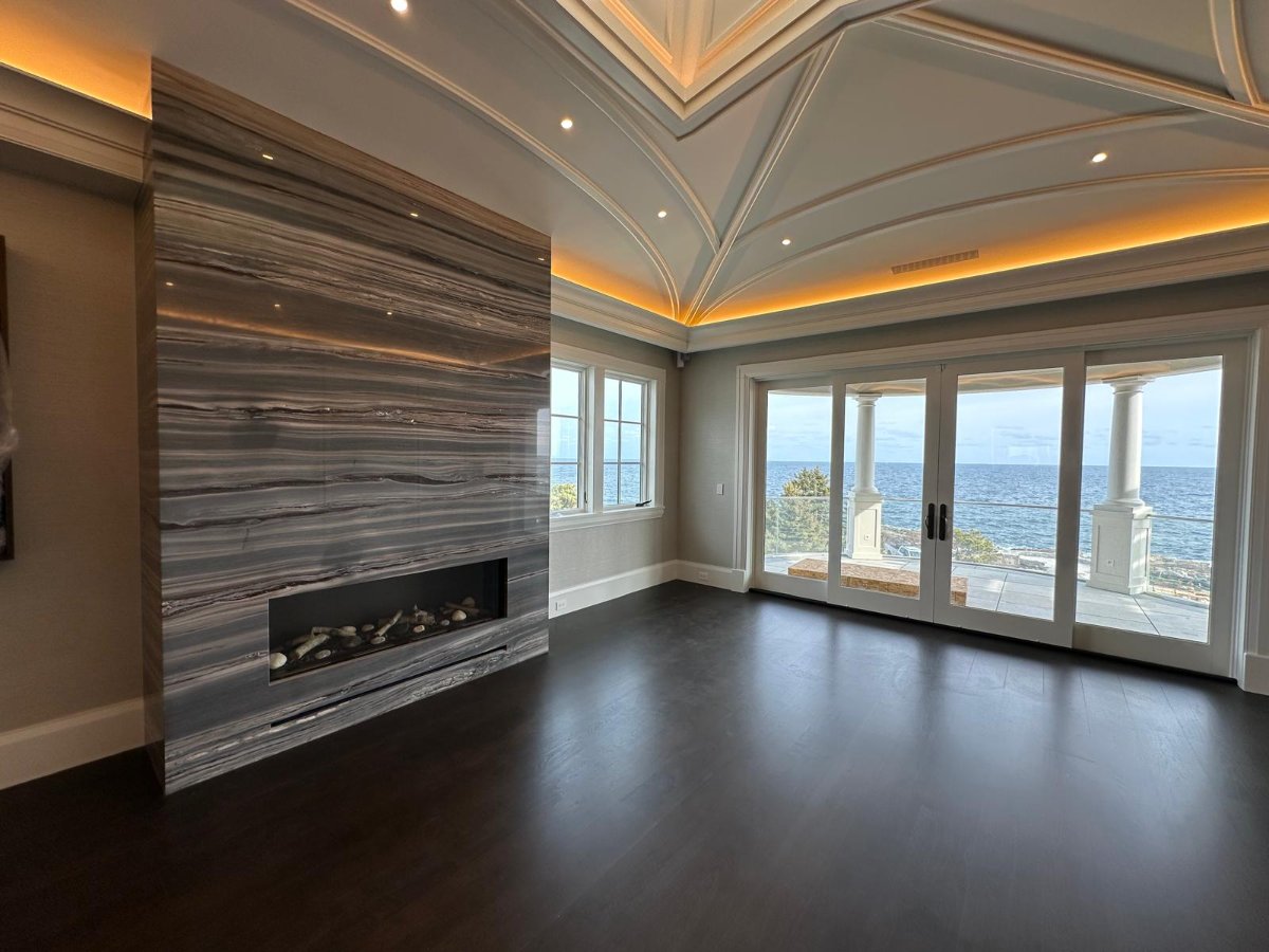 Silver Travertine Marble in Fireplace